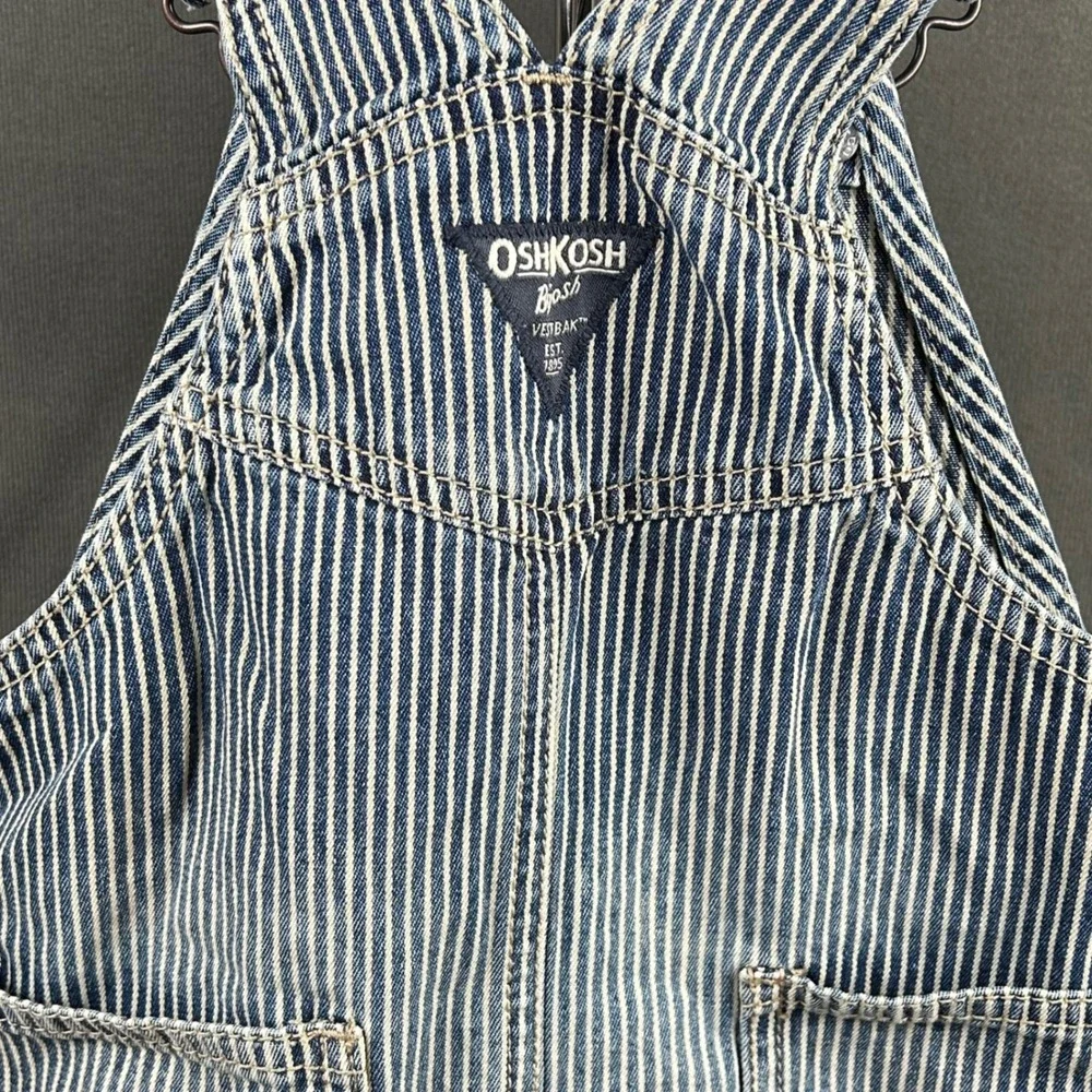 OshKosh Bgosh Kids 12M Blue Hickory Stripe Denim Bib Overalls Vestbak 117415
